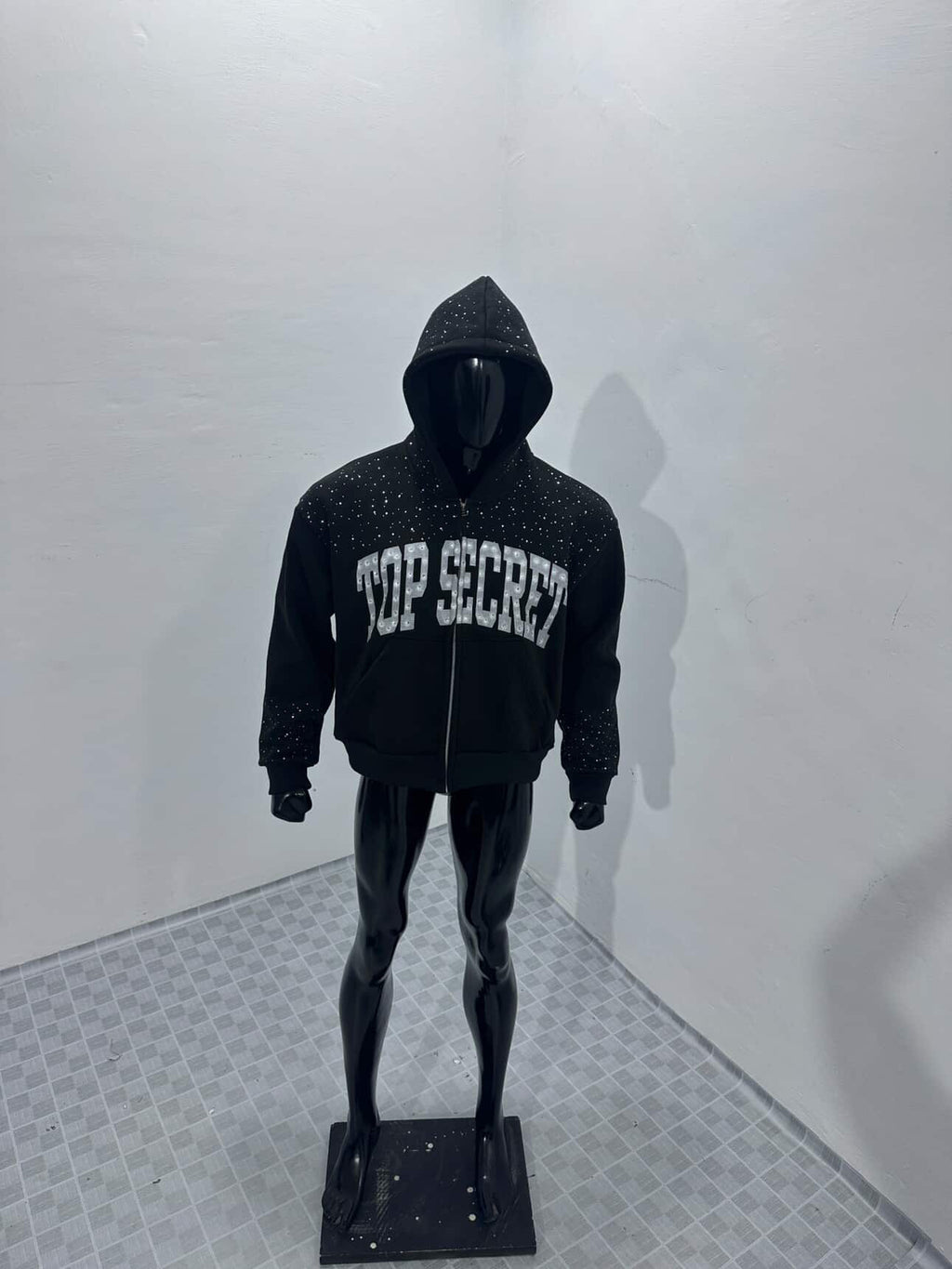 top secret rhinestone, zipper jacket