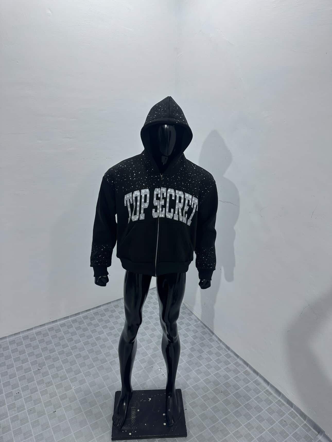 top secret rhinestone, zipper jacket