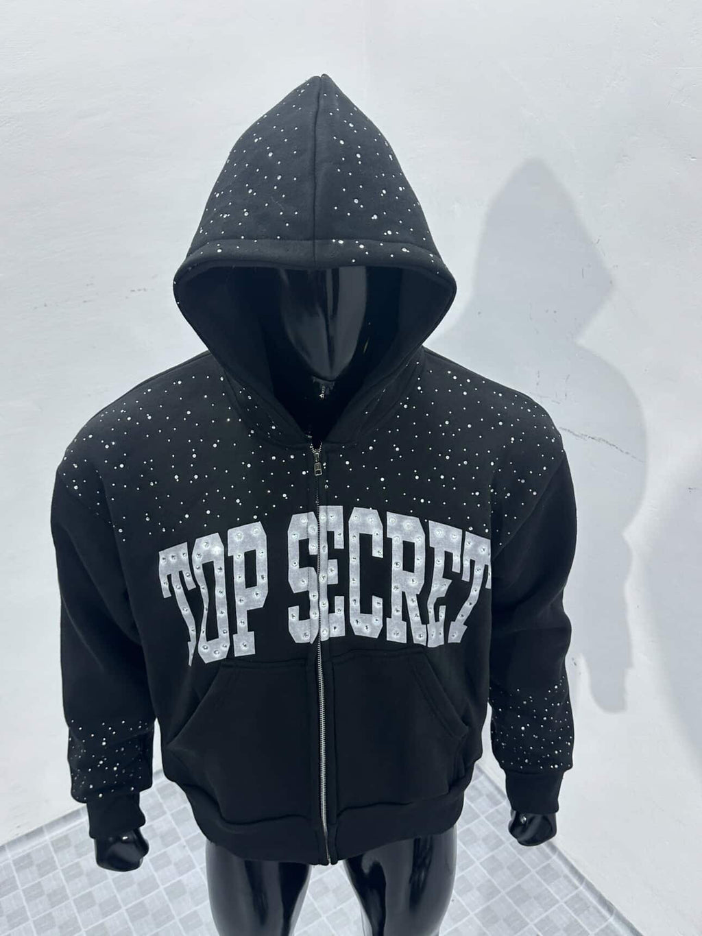 top secret rhinestone, zipper jacket